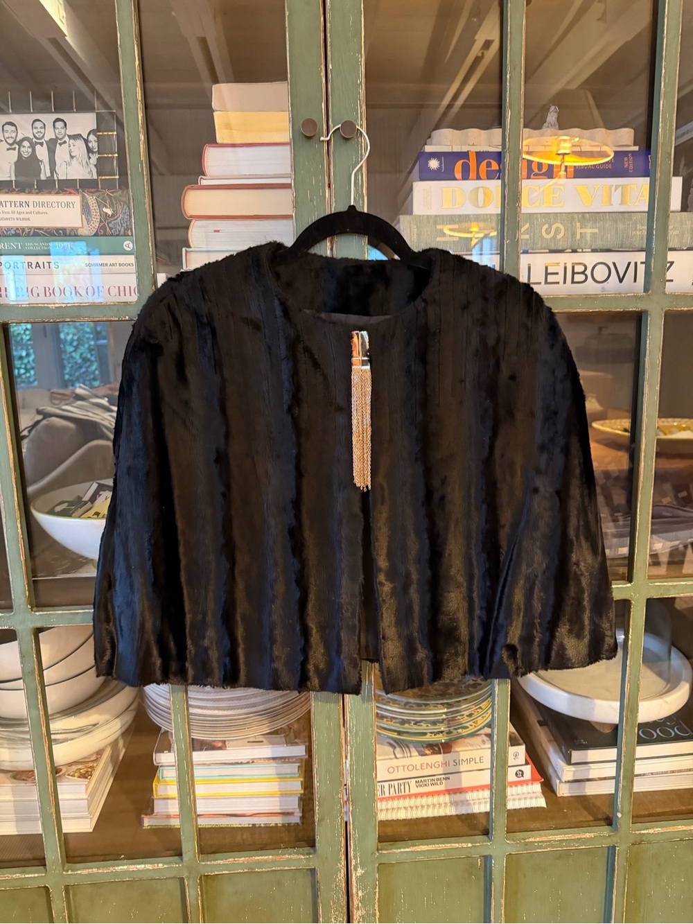 Lanvin Paris Black Mink Fur Capelet Gold Fringe Clasp Evening Bolero FR 38